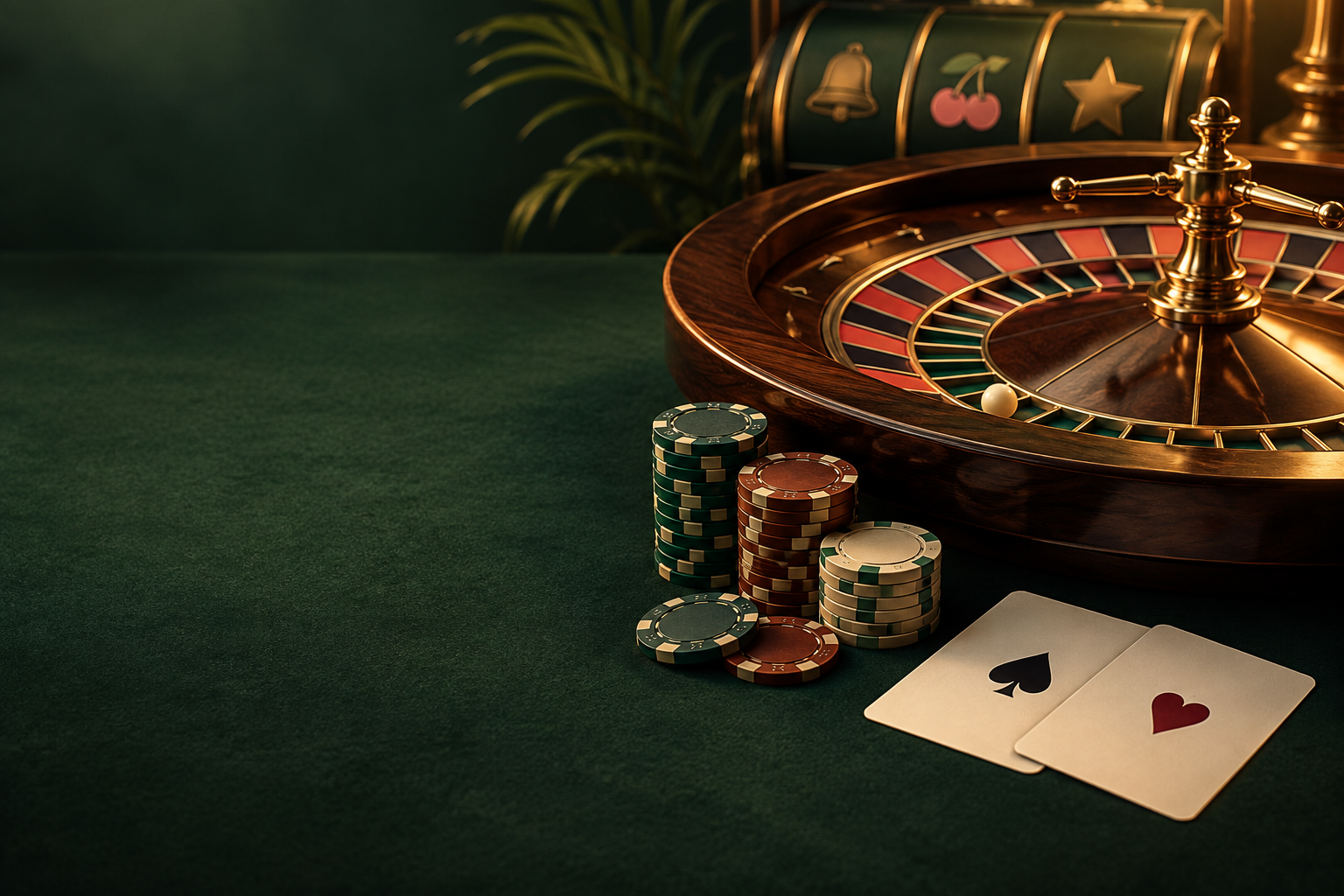Roda roulette dan susunan chip pada meja casino